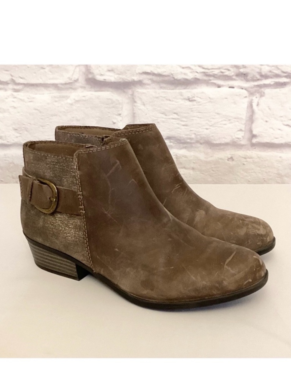 Clarks 8 Addiy Kara Distressed Brown Ankle Boots Booties Leather Comfort Shoes